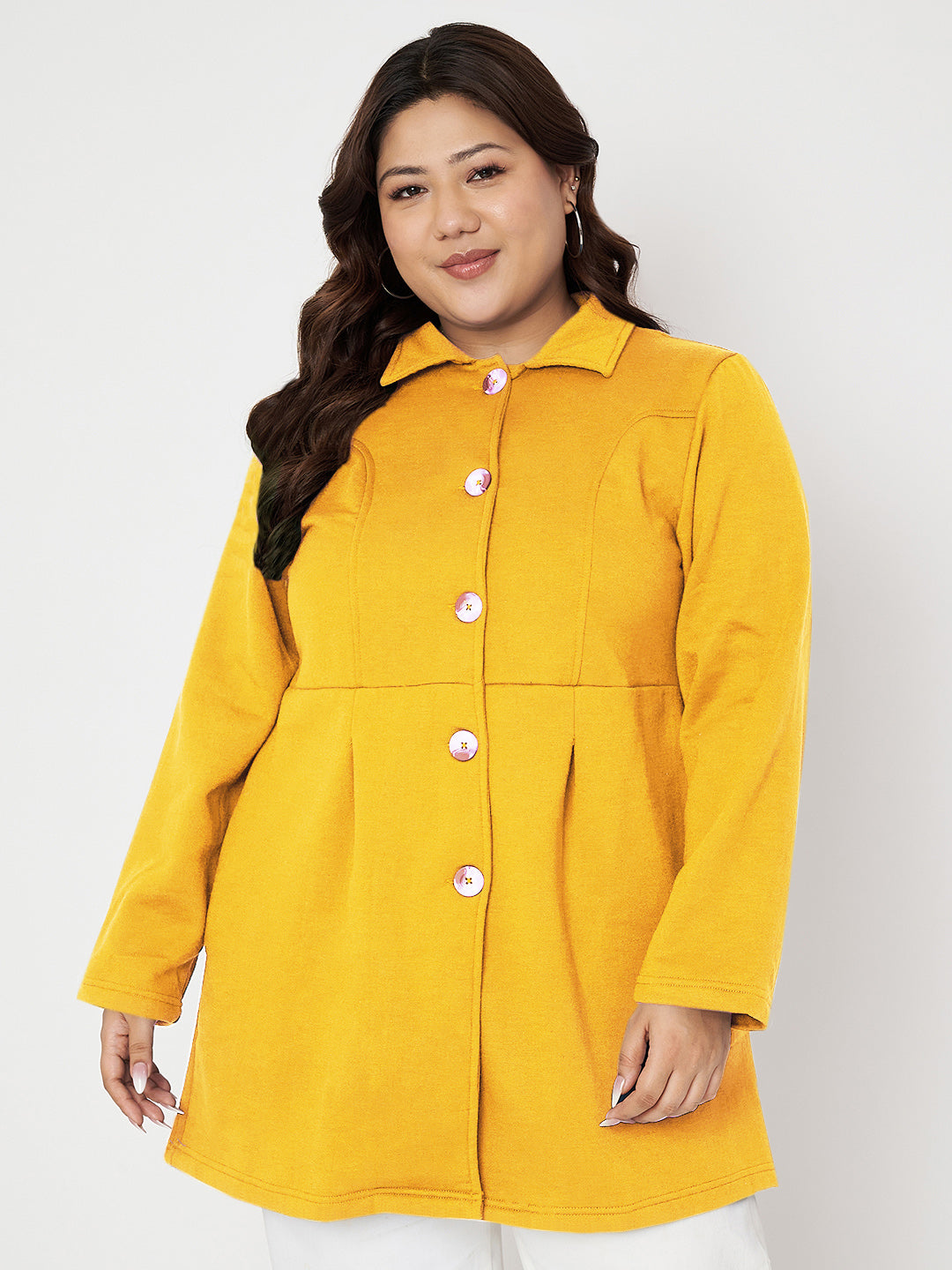 Women Plus Size Single Breasted Hip Length Overcoat