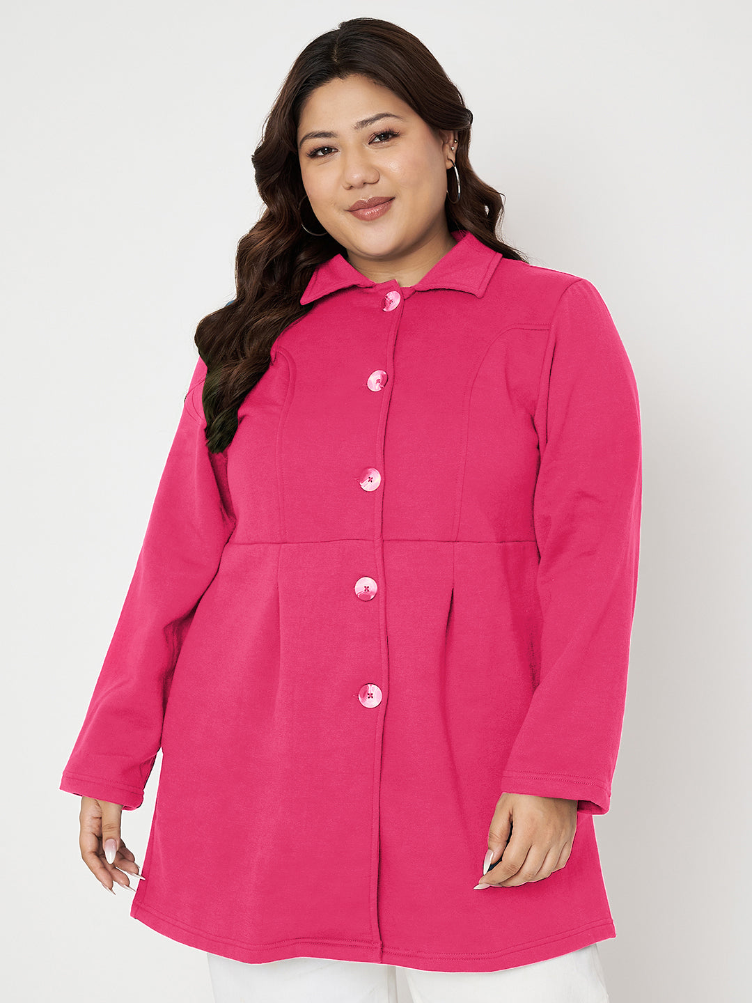 Women Plus Size Single Breasted Hip Length Overcoat