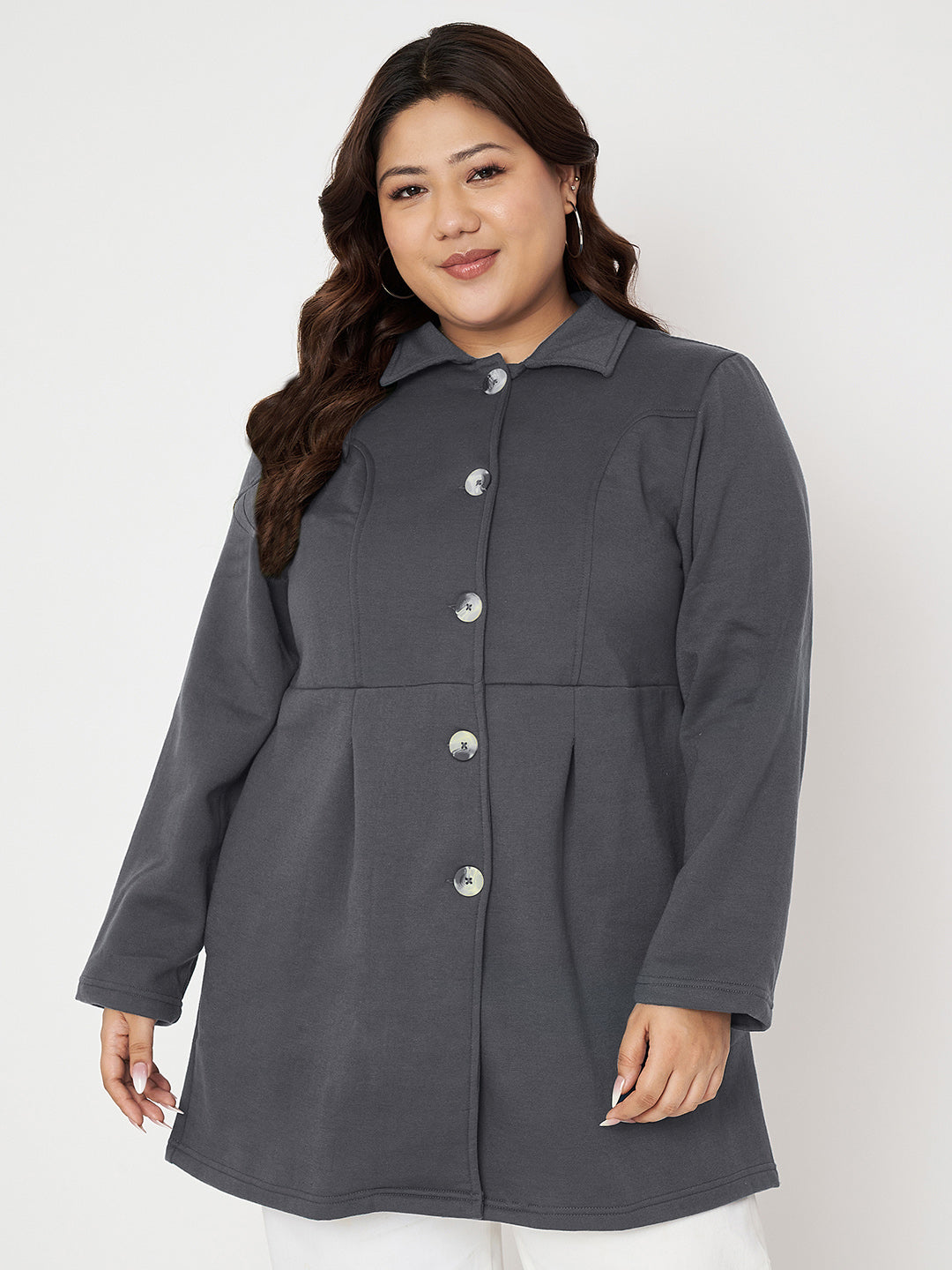 Women Plus Size Single Breasted Hip Length Overcoat