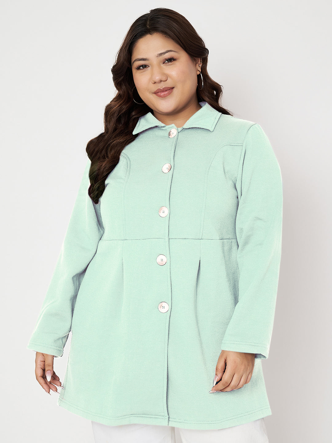 Women Plus Size Single Breasted Hip Length Overcoat