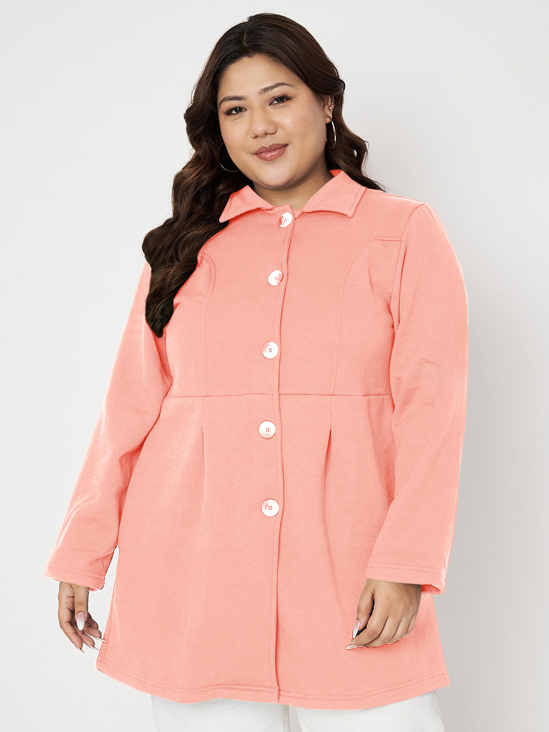 Women Plus Size Single Breasted Hip Length Overcoat