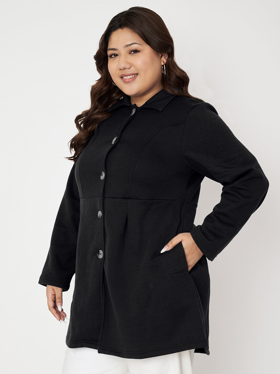 Women Plus Size Single Breasted Hip Length Overcoat