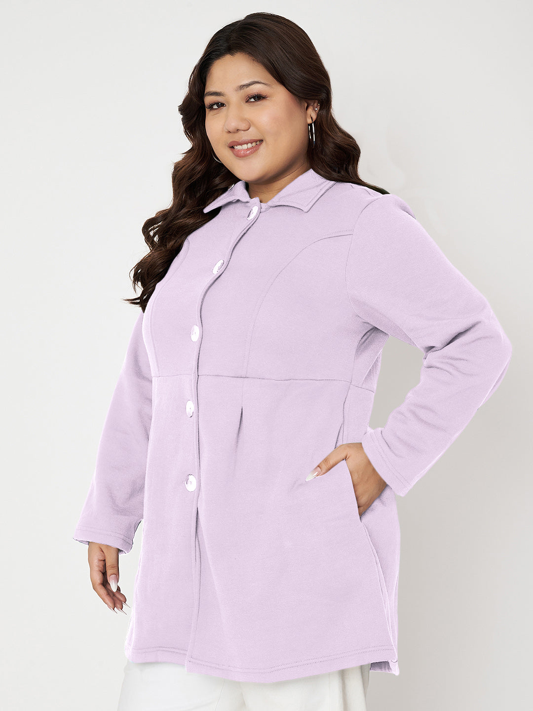 Women Plus Size Single Breasted Hip Length Overcoat