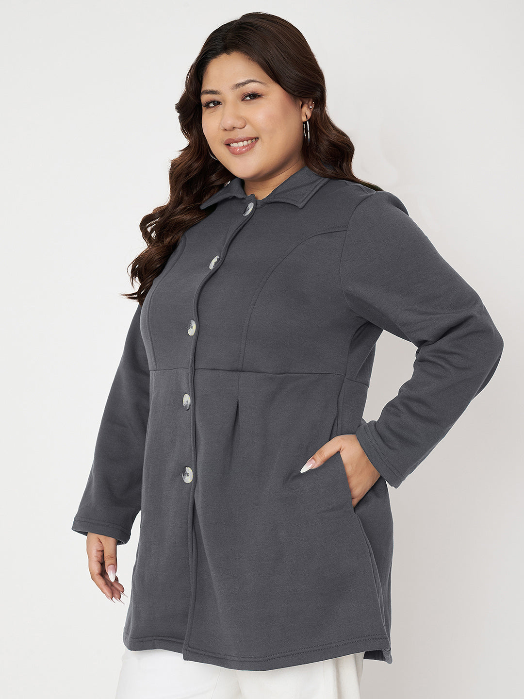 Women Plus Size Single Breasted Hip Length Overcoat