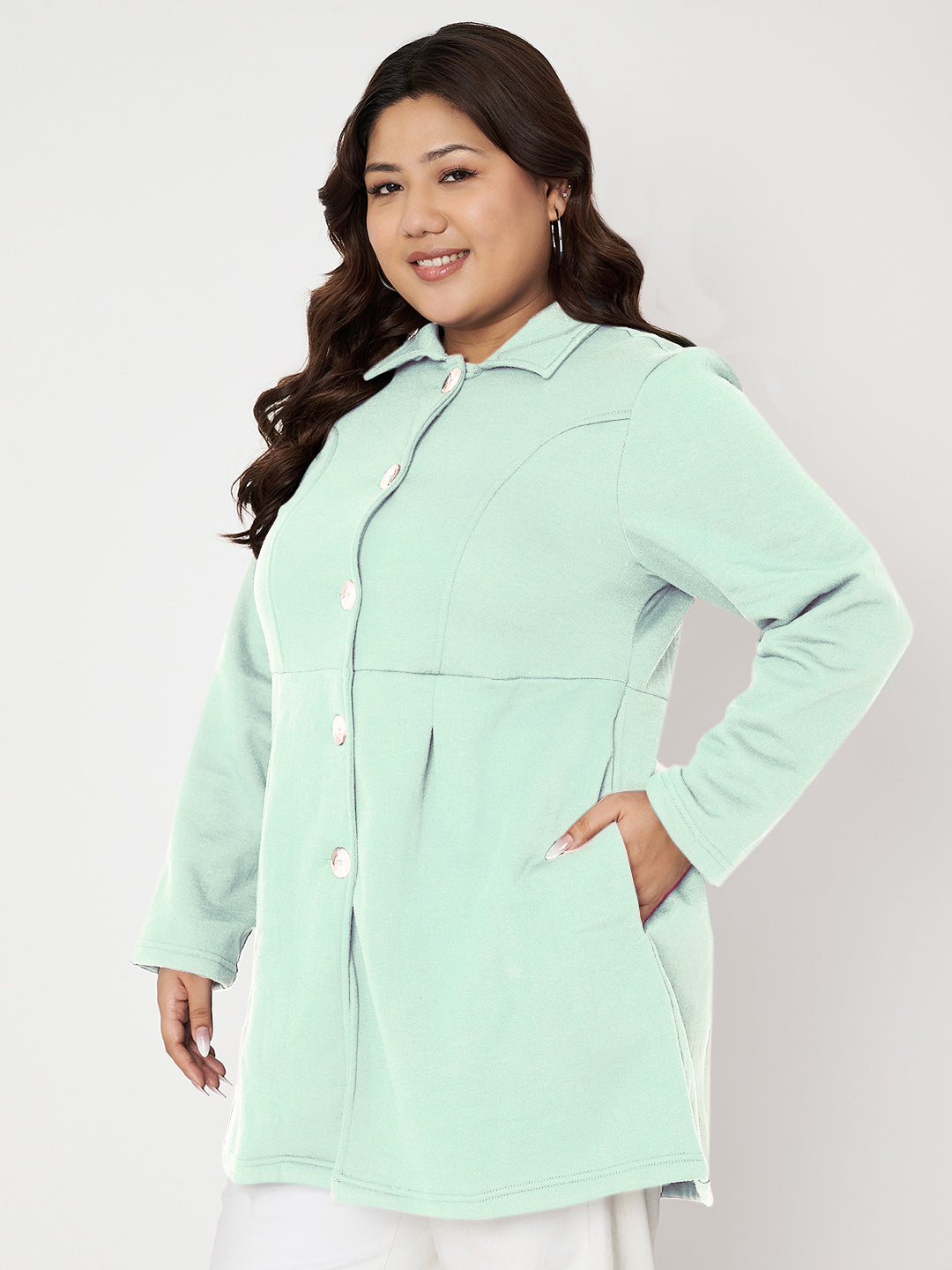 Women Plus Size Single Breasted Hip Length Overcoat