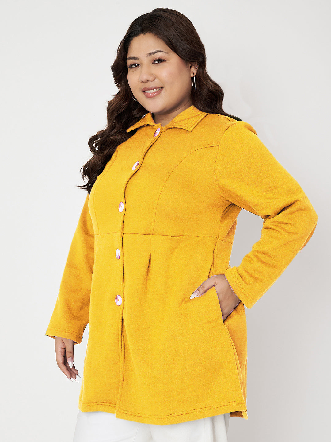 Women Plus Size Single Breasted Hip Length Overcoat