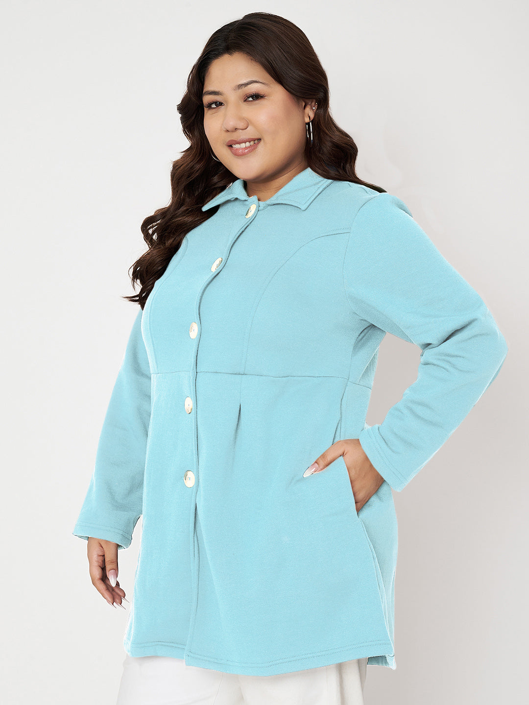 Women Plus Size Single Breasted Hip Length Overcoat