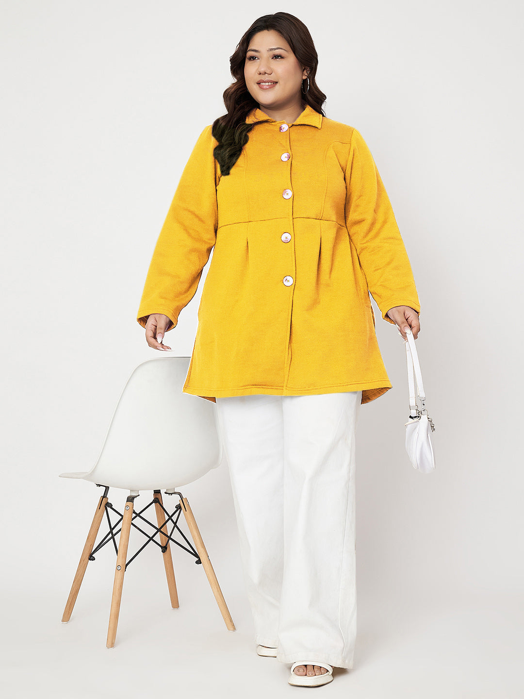 Women Plus Size Single Breasted Hip Length Overcoat