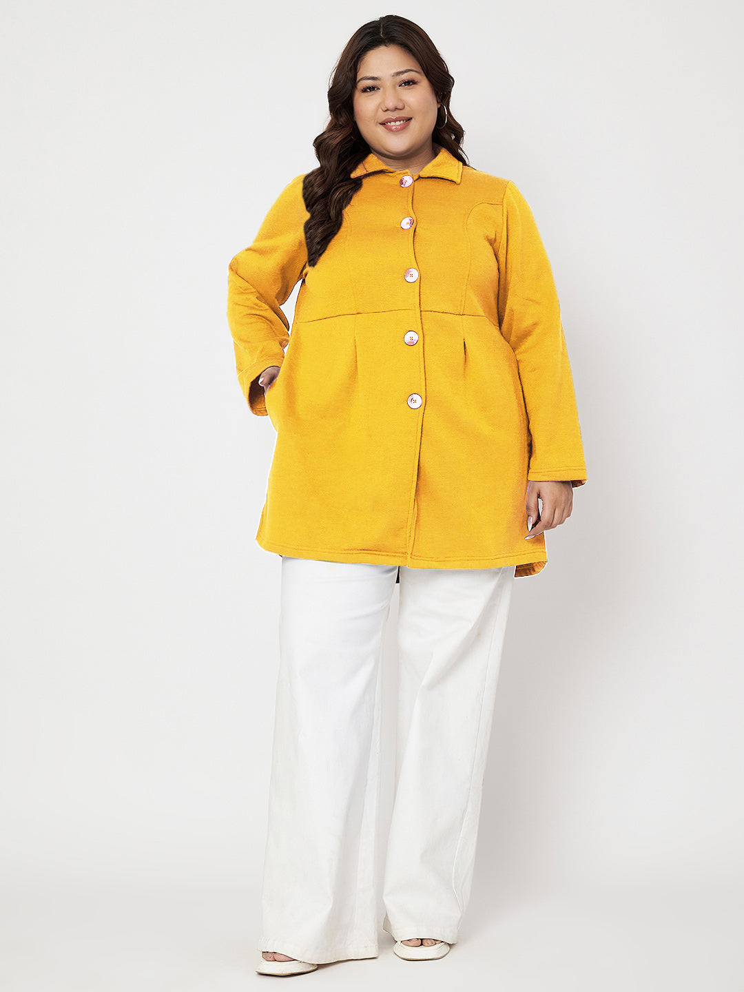 Women Plus Size Single Breasted Hip Length Overcoat