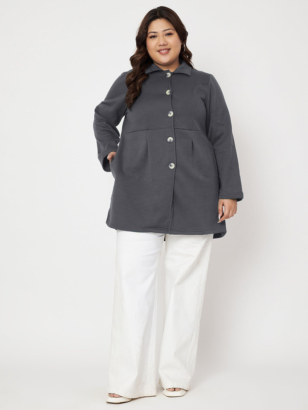 Women Plus Size Single Breasted Hip Length Overcoat