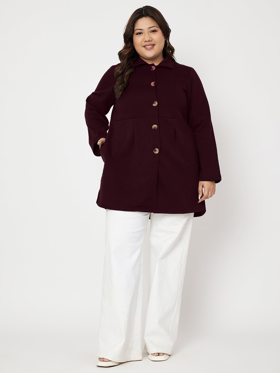 Women Plus Size Single Breasted Hip Length Overcoat