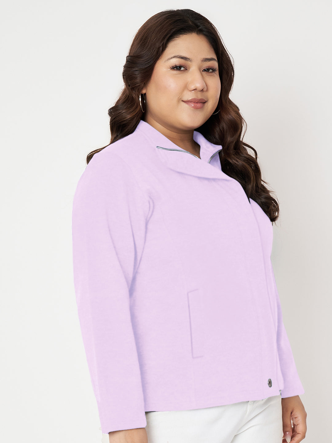 Women Mock Collar Front-Open Sweatshirt