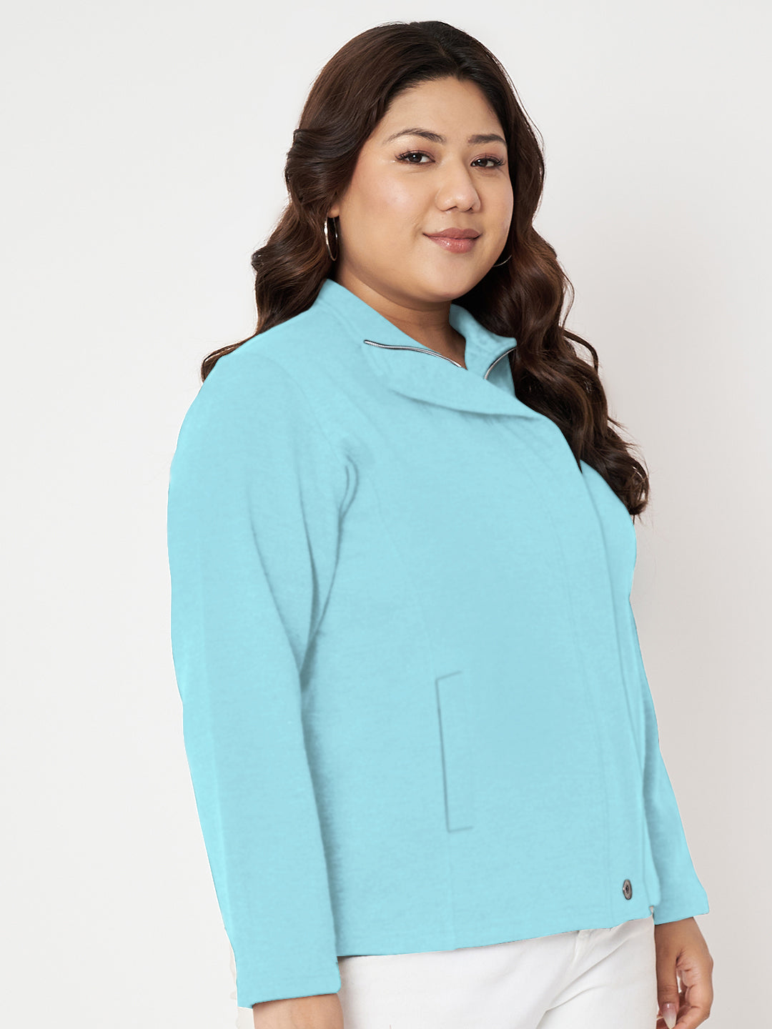 Women Mock Collar Front-Open Sweatshirt