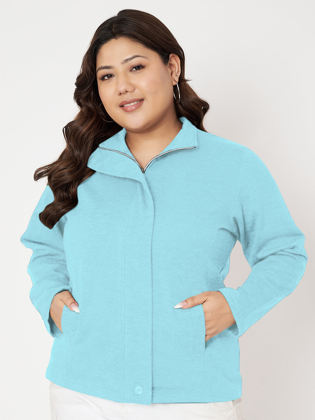 Women Mock Collar Front-Open Sweatshirt