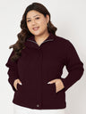 Pluslane Mock Collar Front-Open Sweatshirt