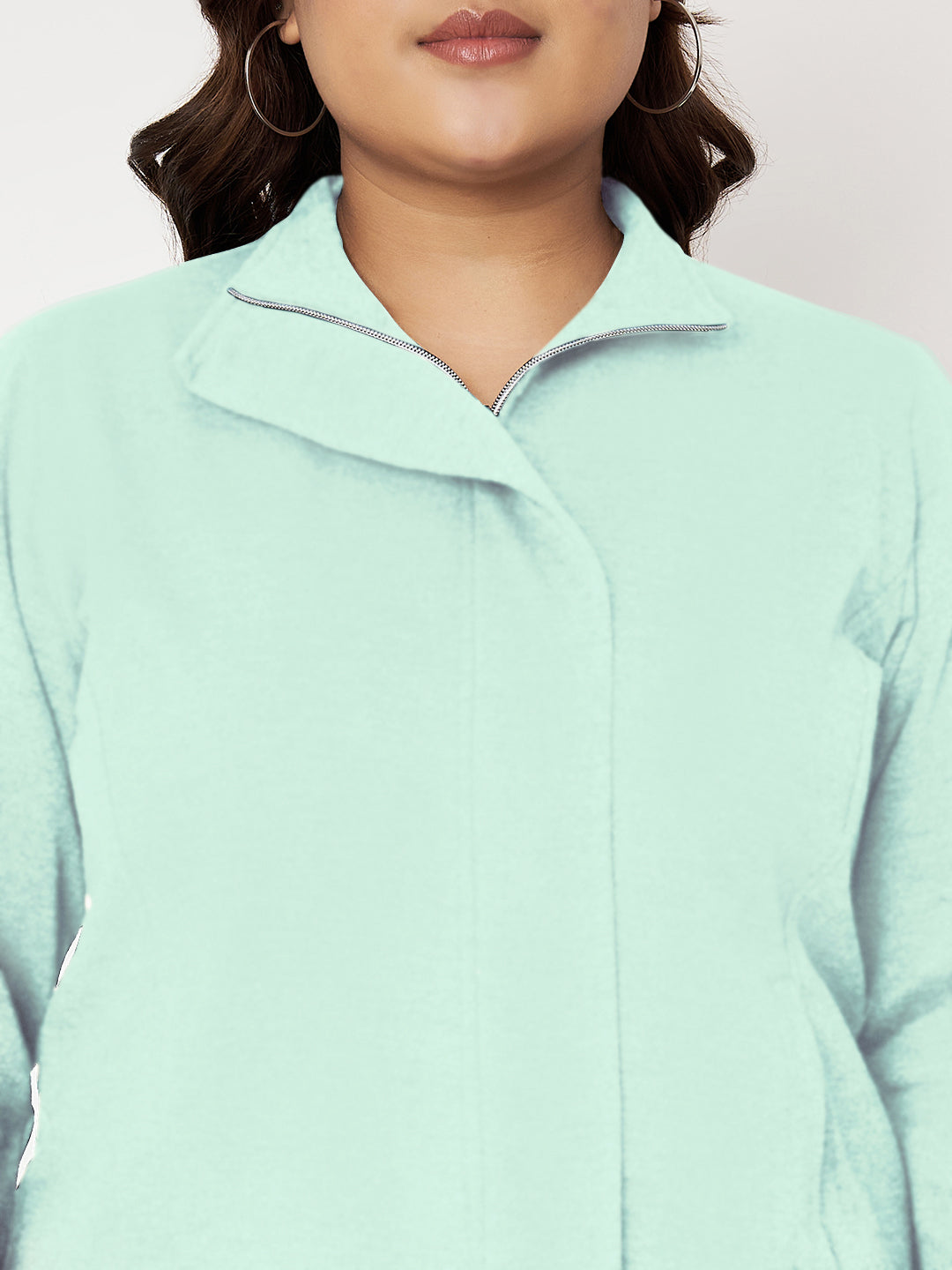 Women Mock Collar Front-Open Sweatshirt