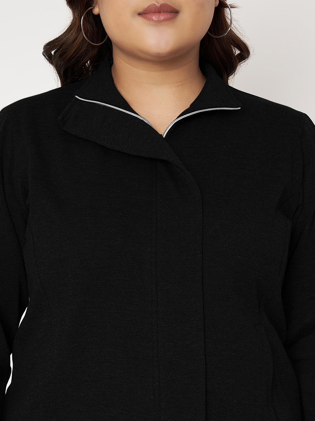 Women Mock Collar Front-Open Sweatshirt