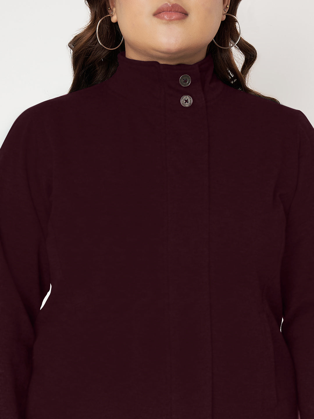 Women Mock Collar Front-Open Sweatshirt