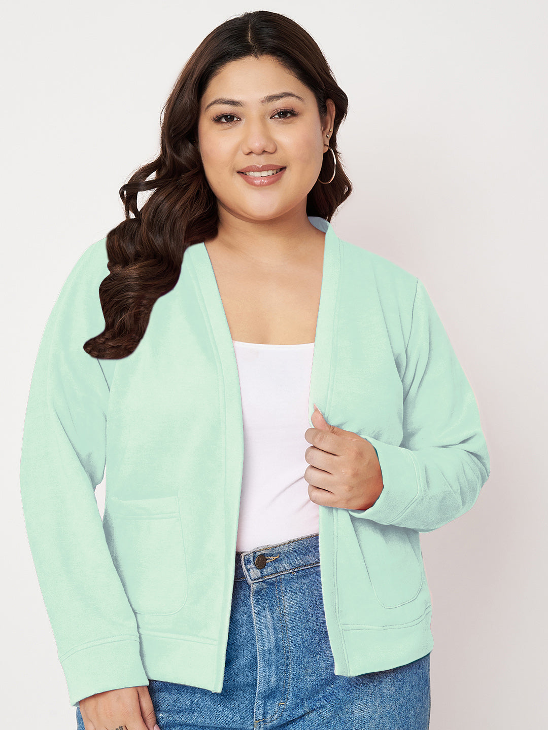 Women Fleece Open Front Jacket