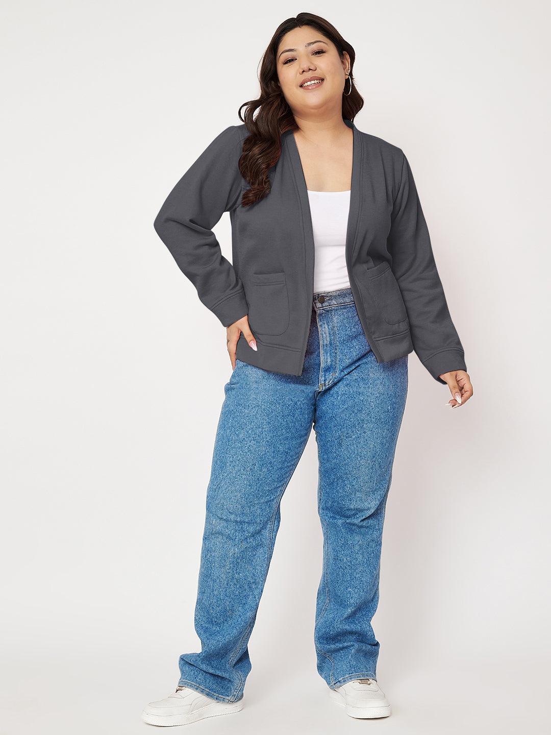 Women Fleece Open Front Jacket