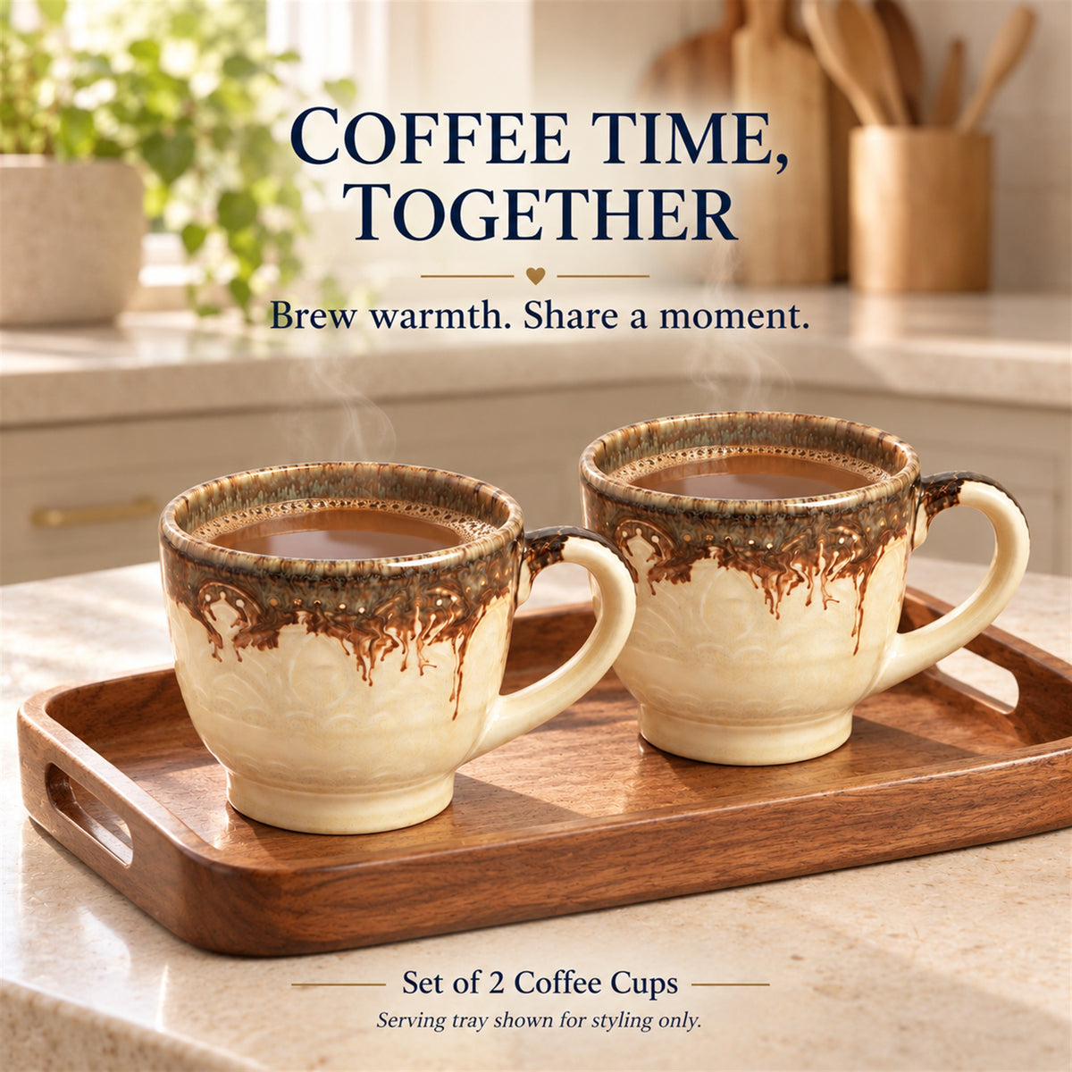 Coffee Mugs Set | Cream - Brown | 350 ml