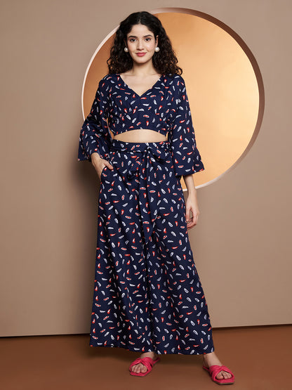 Printed V-Neck Top With Palazzo