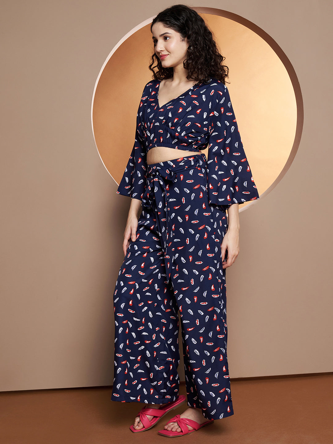 Printed V-Neck Top With Palazzo