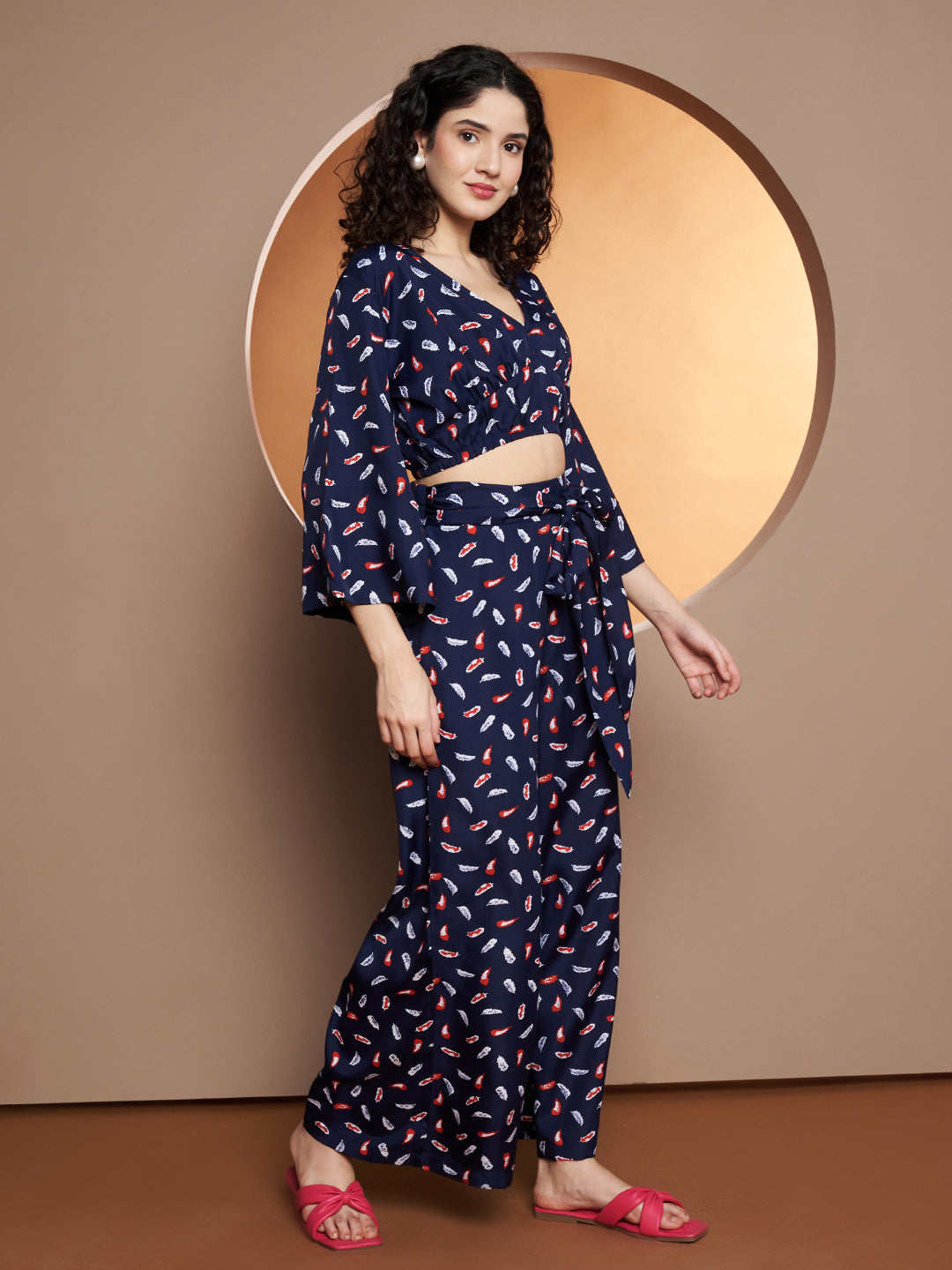Printed V-Neck Top With Palazzo