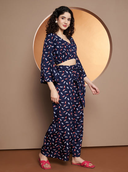 Printed V-Neck Top With Palazzo