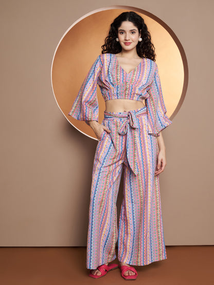 Printed V-Neck Top With Palazzo