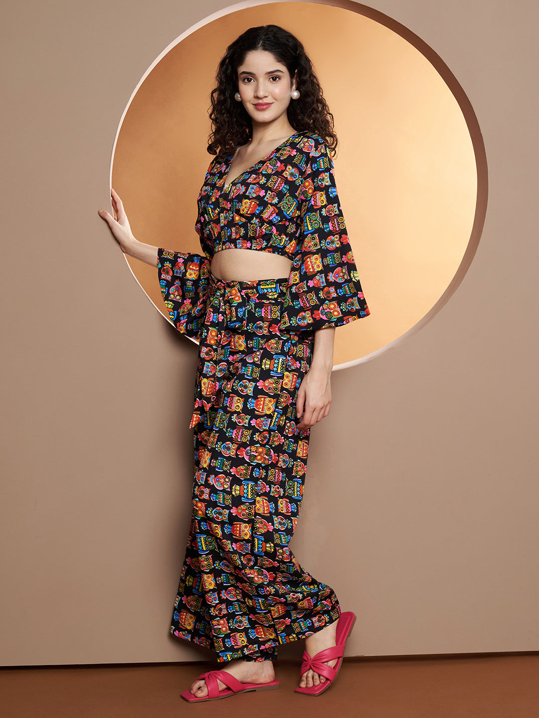 Printed V-Neck Top With Palazzo