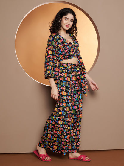 Printed V-Neck Top With Palazzo