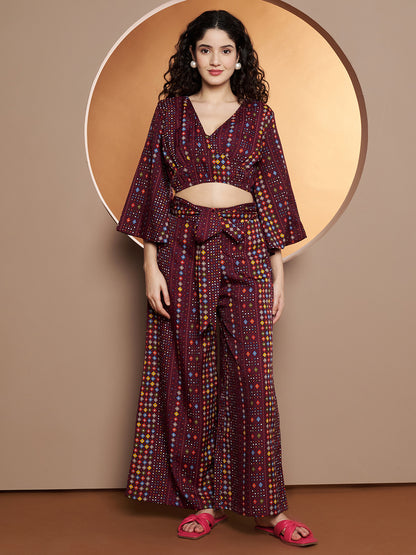 Printed V-Neck Top With Palazzo