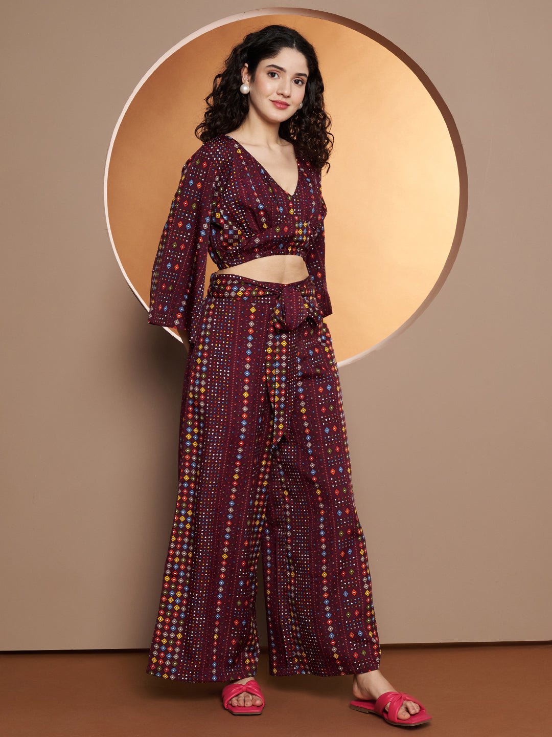 Printed V-Neck Top With Palazzo