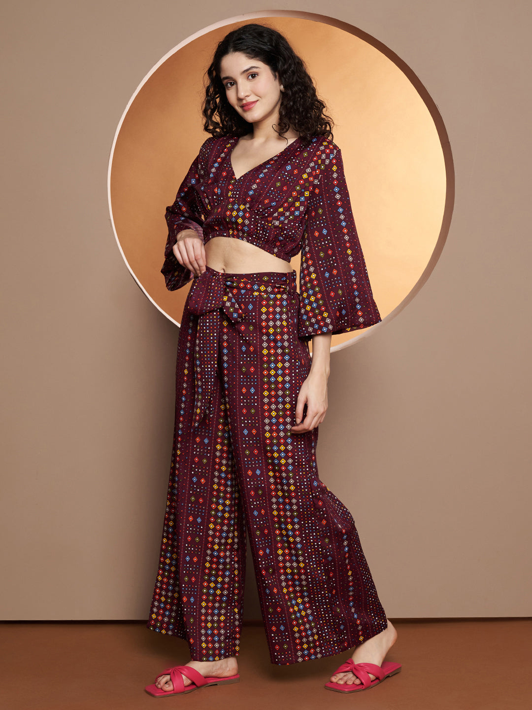 Printed V-Neck Top With Palazzo
