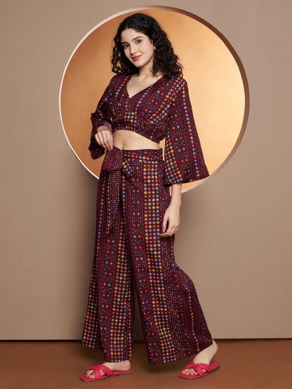 Printed V-Neck Top With Palazzo