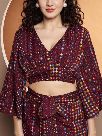 Printed V-Neck Top With Palazzo