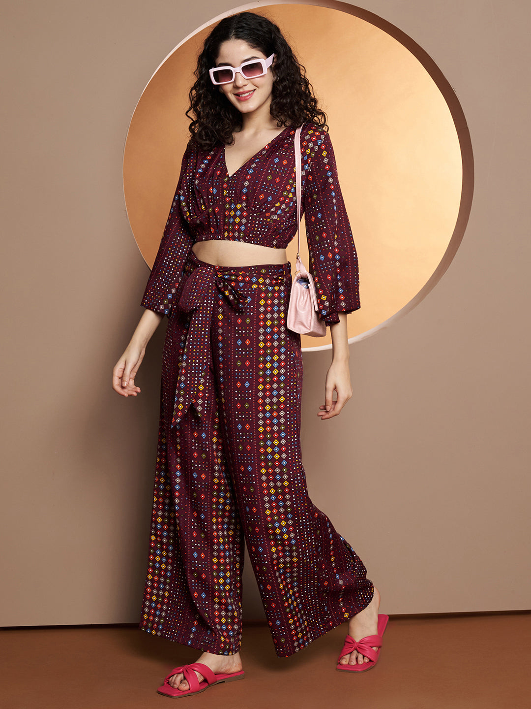 Printed V-Neck Top With Palazzo