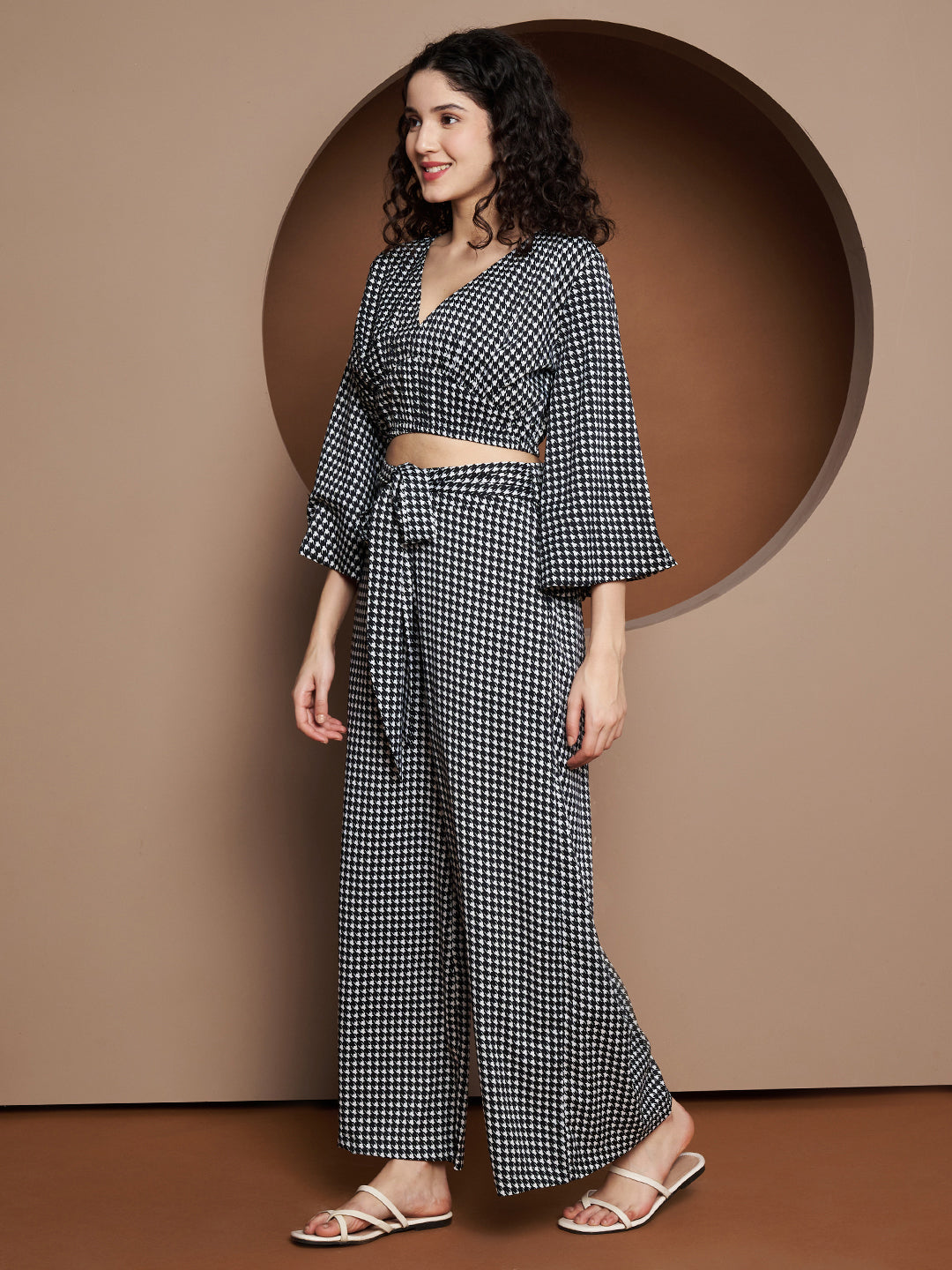 Printed V-Neck Top With Palazzo
