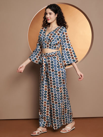 Printed V-Neck Top With Palazzo