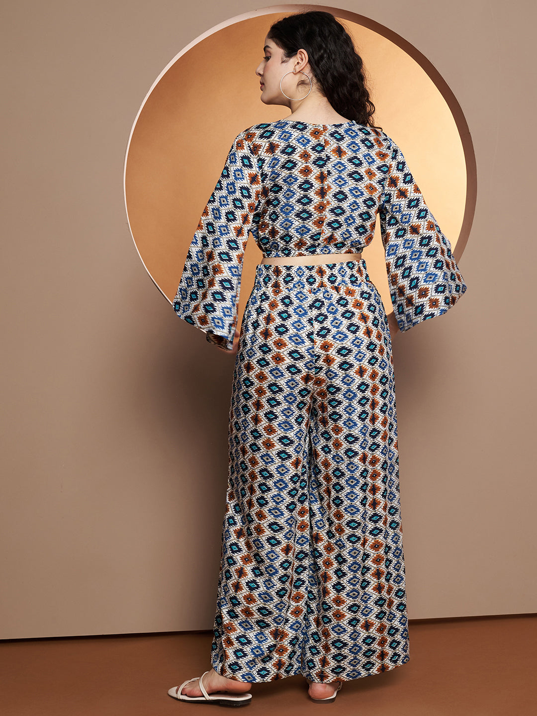 Printed V-Neck Top With Palazzo