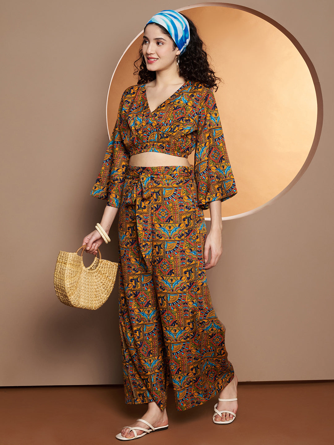 Printed V-Neck Top With Palazzo