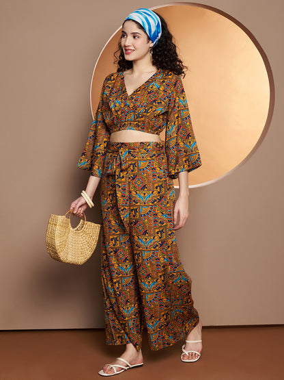 Printed V-Neck Top With Palazzo