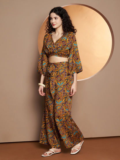 Printed V-Neck Top With Palazzo