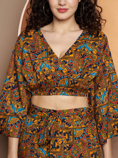 Printed V-Neck Top With Palazzo