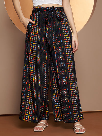 Printed V-Neck Top With Palazzo
