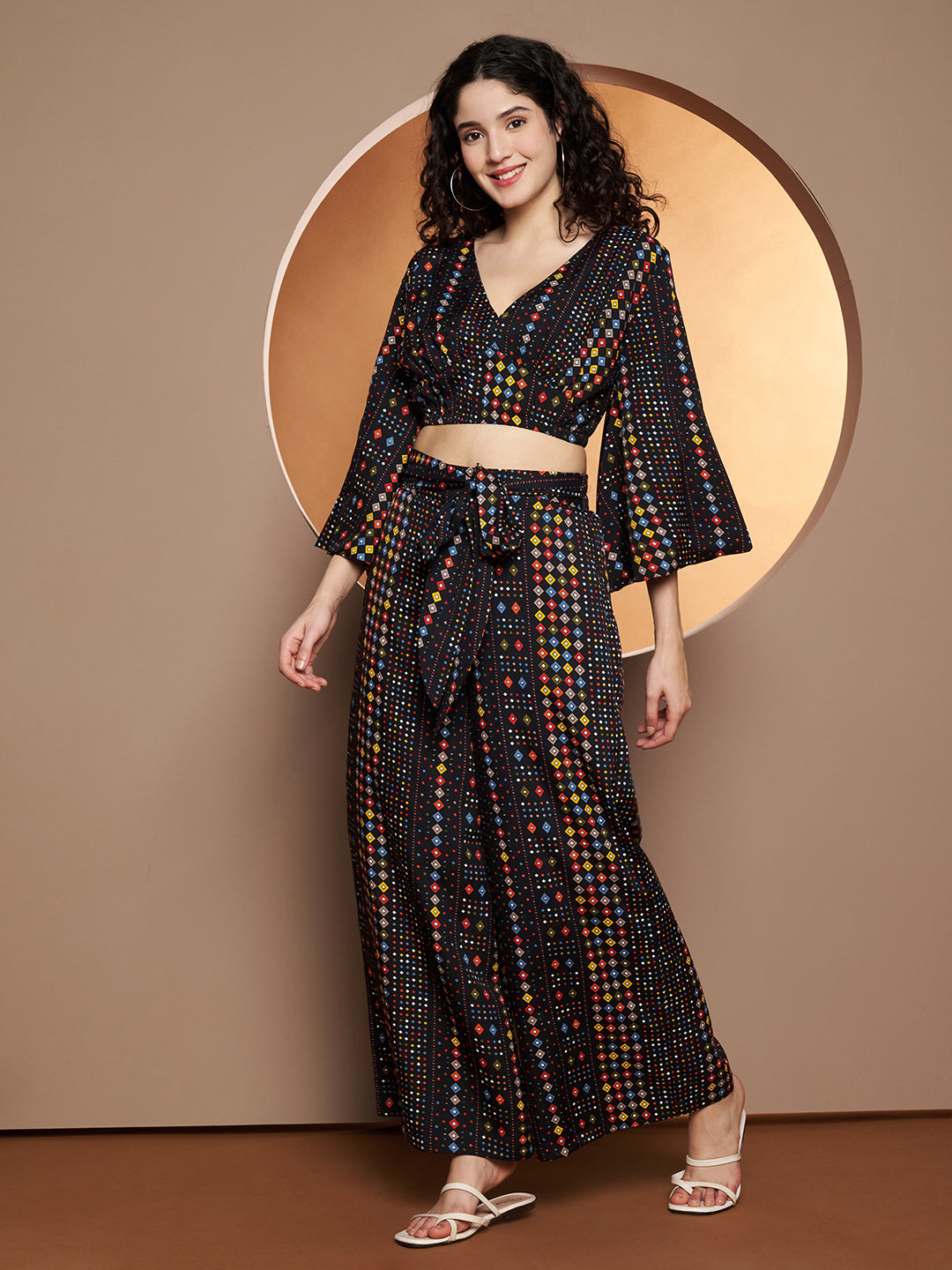 Printed V-Neck Top With Palazzo