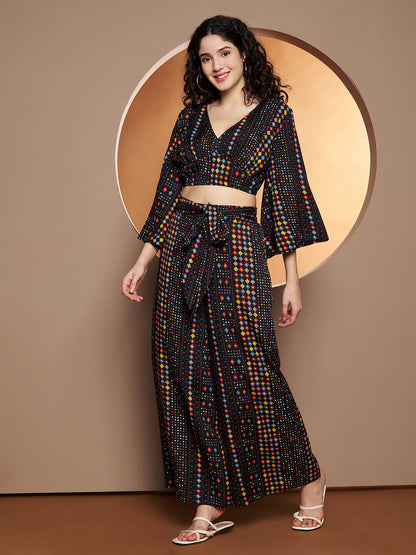 Printed V-Neck Top With Palazzo