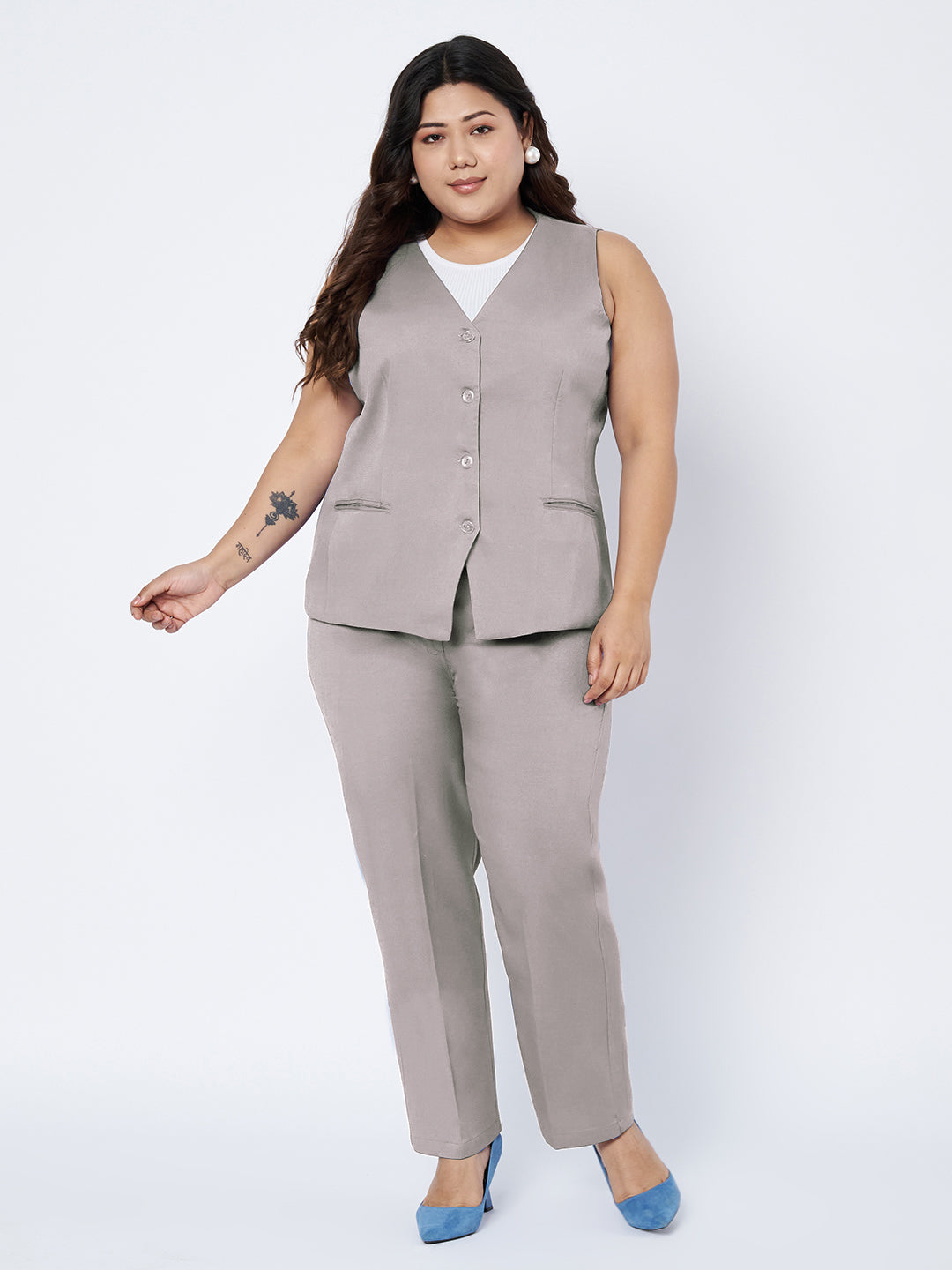 Plus Size Waistcoat With Trousers Two Pieces Suit