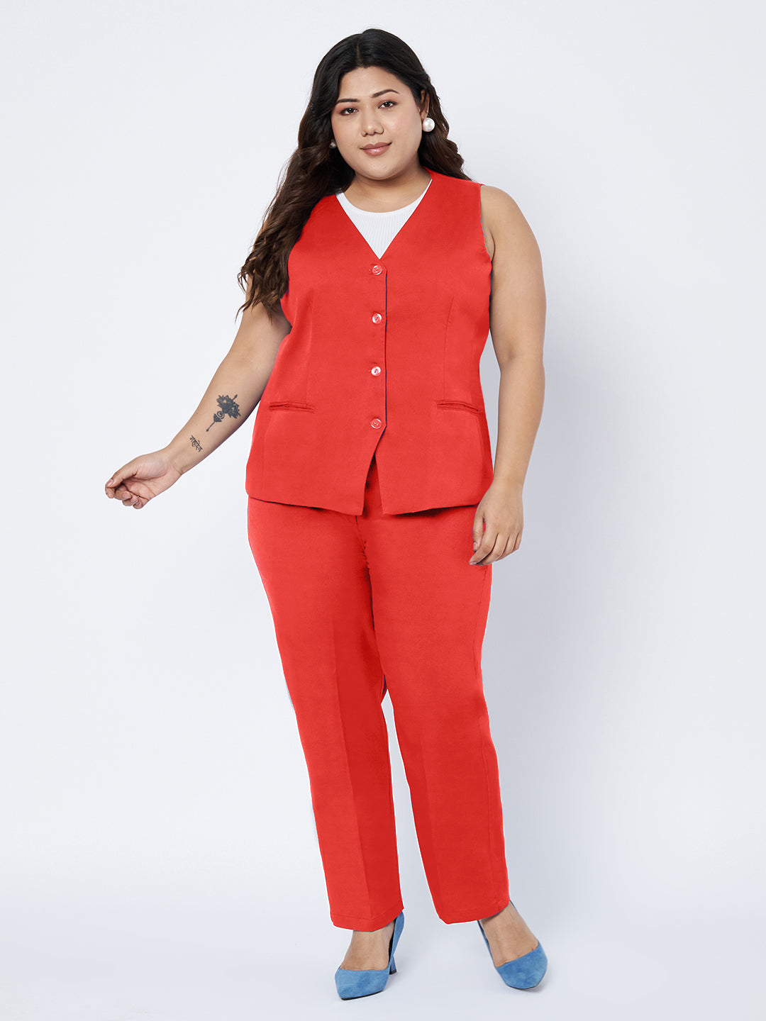 Plus Size Waistcoat With Trousers Two Pieces Suit